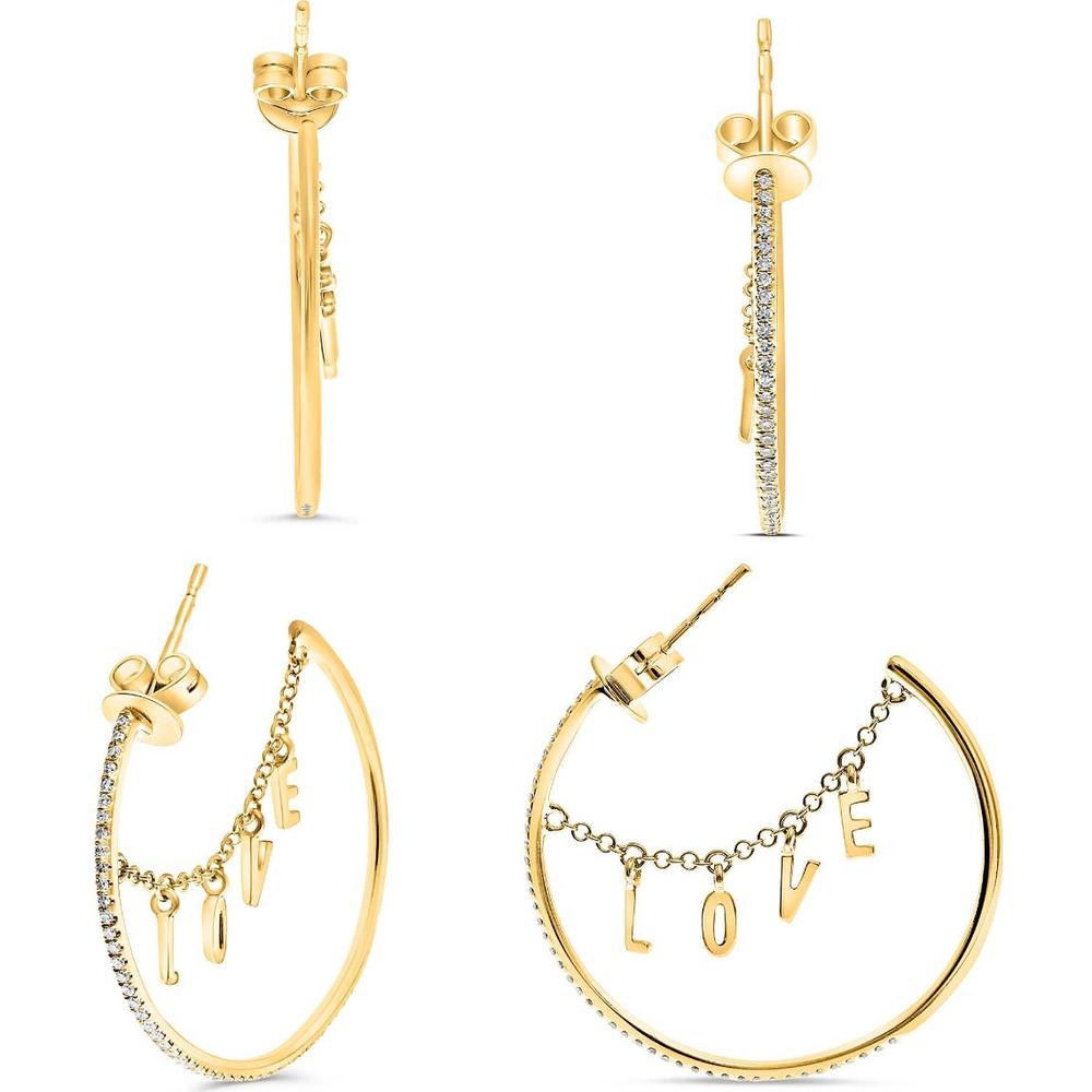 Roman & Jules - 14K Yellow Gold "LOVE" Hoop Earrings with Round Diamonds - 0.26 Carat Total Diamond Weight
