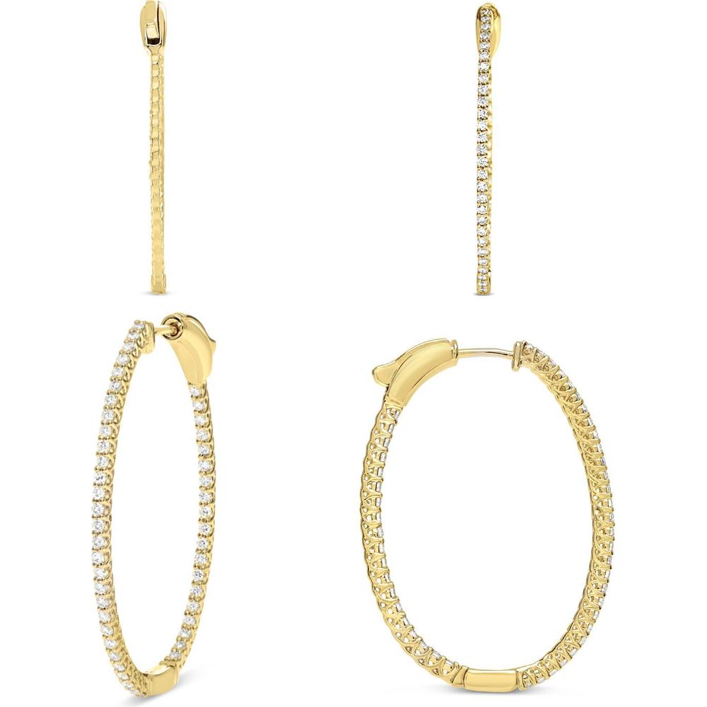 Roman & Jules - 14K Yellow Gold Lucida Hoop Earrings with Round Diamonds - 1.00 Carat Total Diamond Weight