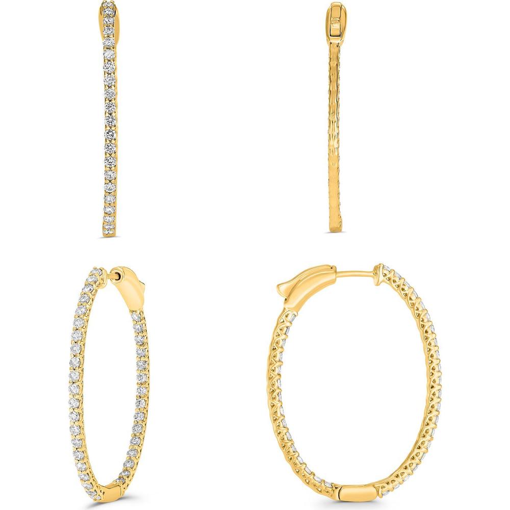 Roman & Jules - 14K Yellow Gold Lucida Hoop Earrings with Round Diamonds - 1.50 Carat Total Diamond Weight