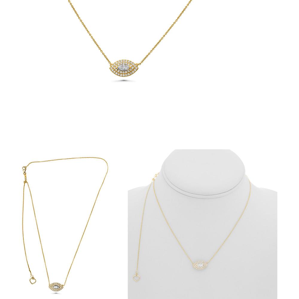 Roman & Jules - 14K Yellow Gold Marquise Cut Diamond Pendant Necklace with Pave Diamond Halo - 0.66 Carat Total Diamond Weight