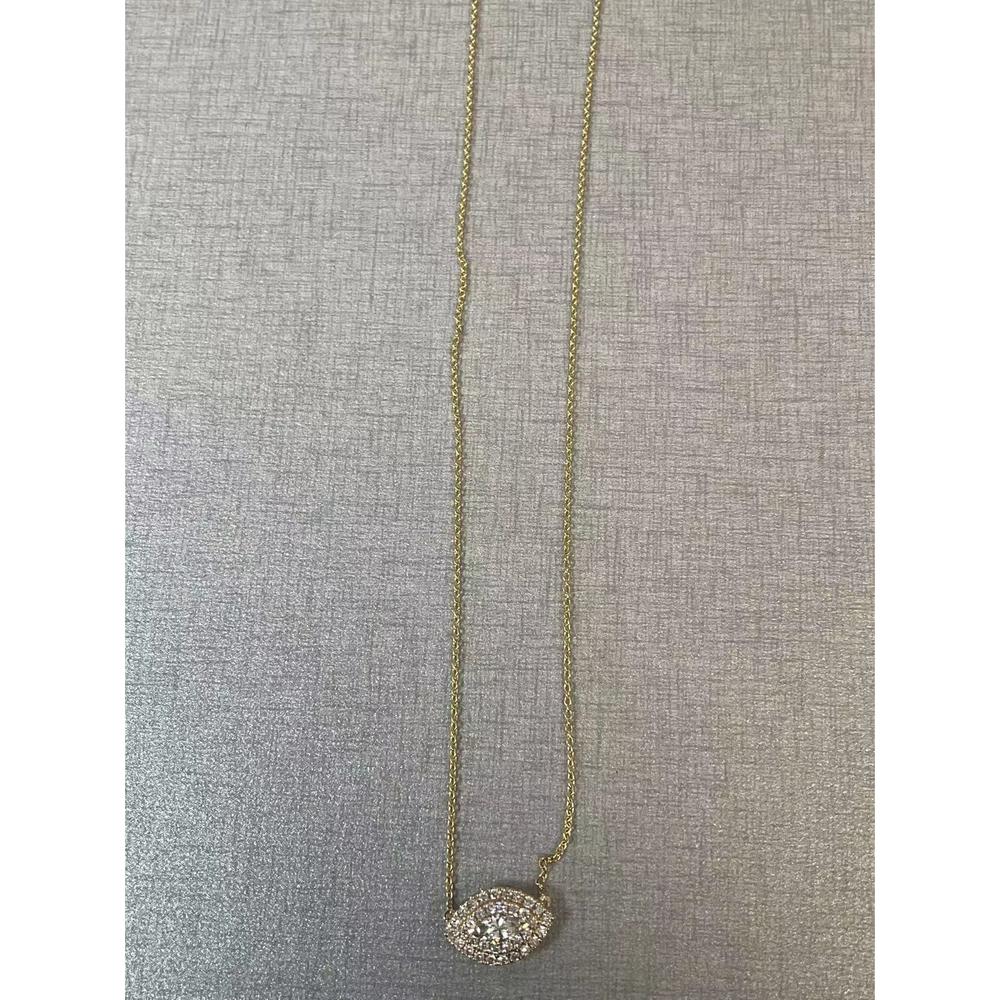 Roman & Jules - 14K Yellow Gold Marquise Cut Diamond Pendant with Pave Halo - 0.46 Carat Total Diamond Weight