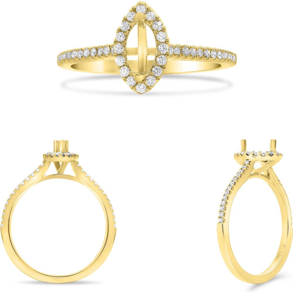 Roman & Jules - 14K Yellow Gold Marquise Diamond Ring with Halo and Pave Diamonds - 0.55 Carat Total Diamond Weight