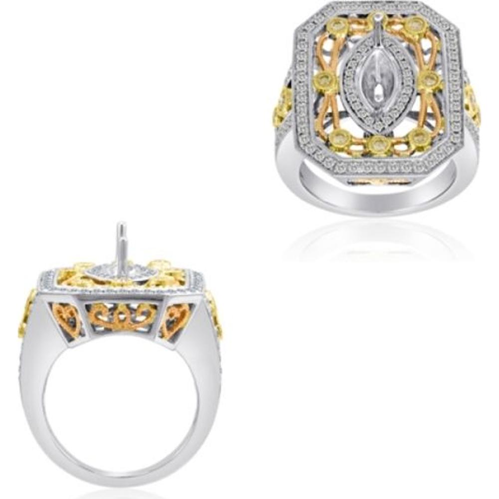 Roman & Jules - 14K Yellow Gold Marquise Fancy Yellow Diamond Ring with Halo Round Diamonds - 1.00 Carat Total Diamond Weight