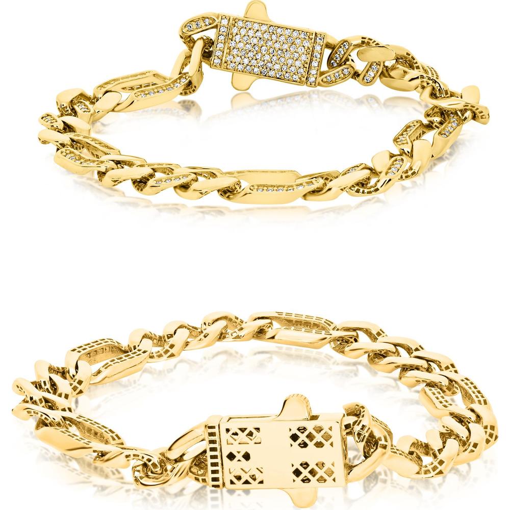 Roman & Jules - 14K Yellow Gold Men's Round Diamond Pave Bracelet - 0.99 Carat Total Diamond Weight