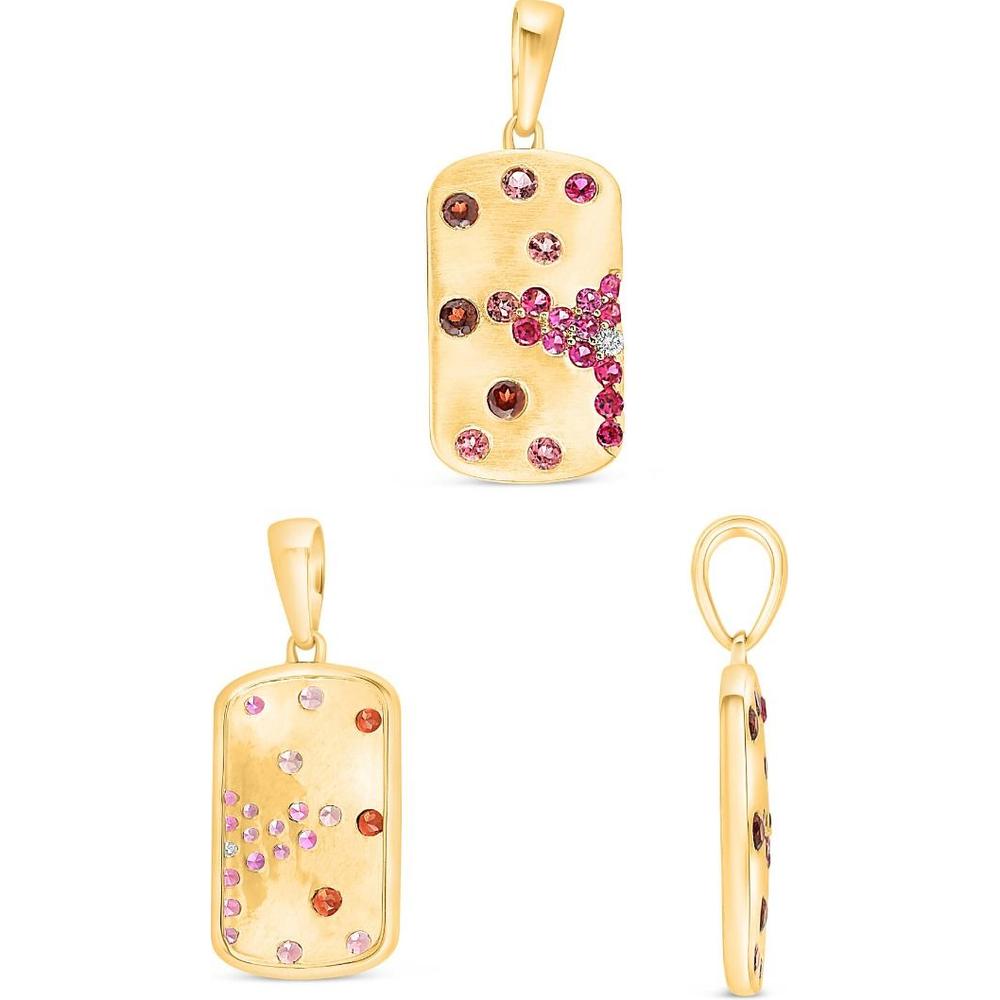 Roman & Jules - 14K Yellow Gold Mixed Shape Pendant with Round Diamond and Spinel Stones - 0.59 Carat Total Gemstone Weight