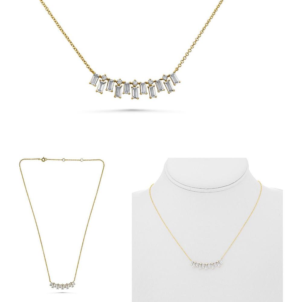 Roman & Jules - 14K Yellow Gold Necklace with Round White Diamonds and Quartz - 1.08 Carat Total Gem Weight