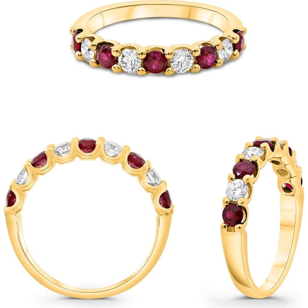 Roman & Jules - 14K Yellow Gold Nine-Stone Ruby and Diamond Wedding Band with U-Shape Setting