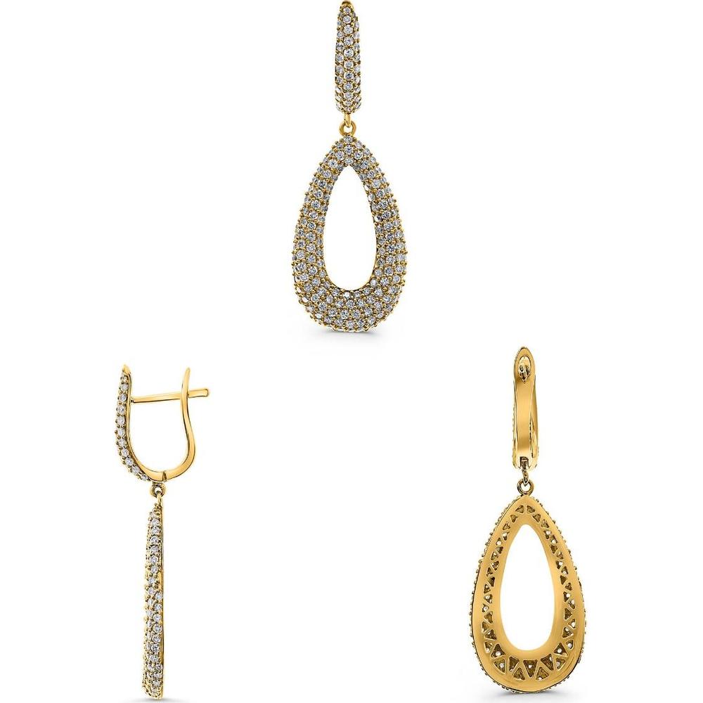 Roman & Jules - 14K Yellow Gold Open Pear Shape Diamond Drop Earrings - 1.74 Carat Total Diamond Weight