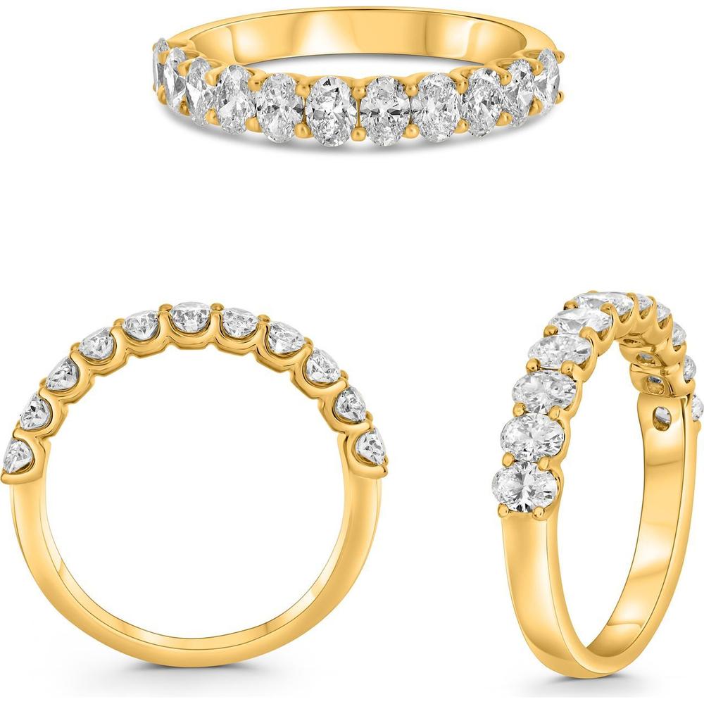 Roman & Jules - 14K Yellow Gold Oval Diamond Band Ring with Shared U-Shape Setting - 1.00 Carat Total Diamond Weight