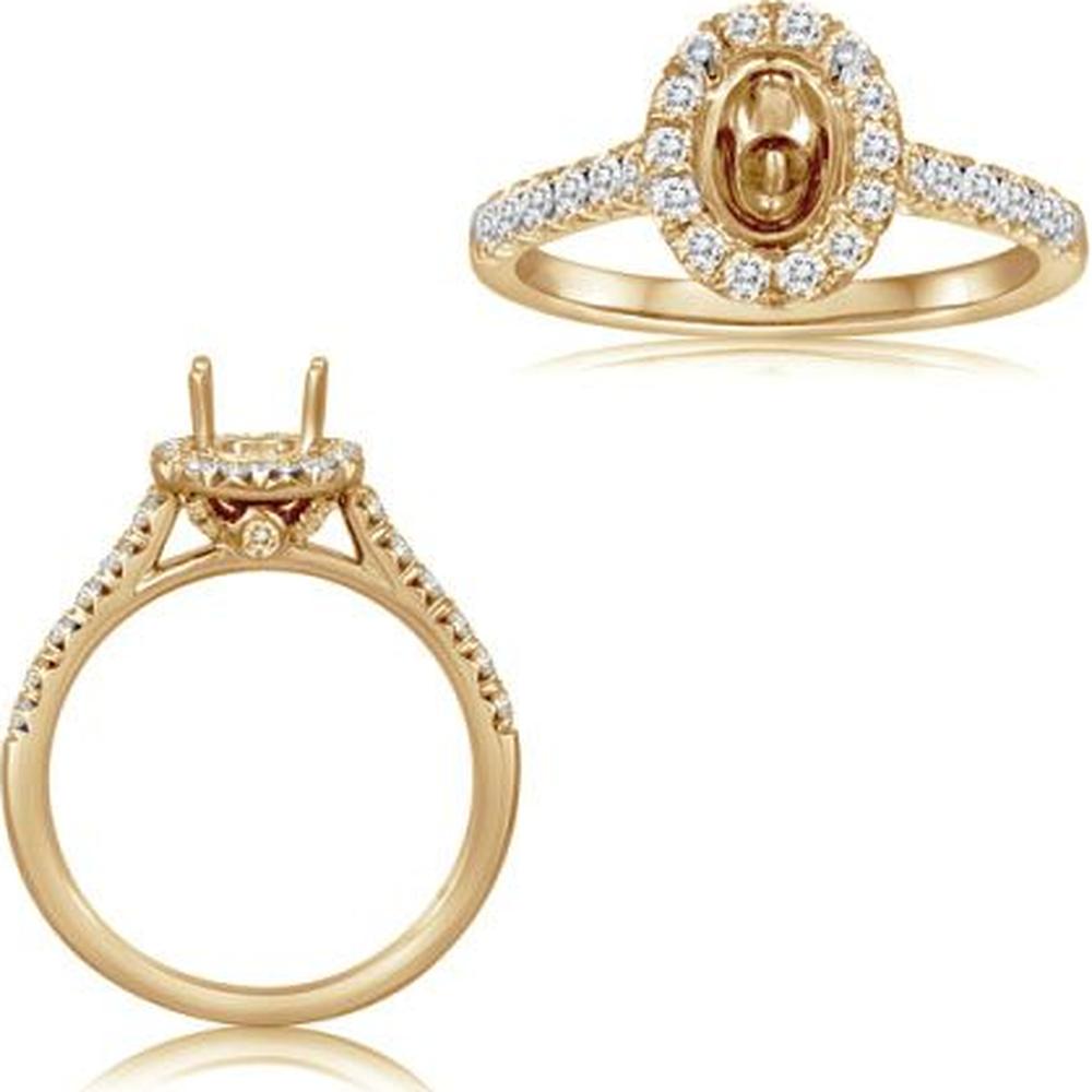 Roman & Jules - 14K Yellow Gold Oval Diamond Halo Ring with Round Diamonds - 0.53 Carat Total Diamond Weight