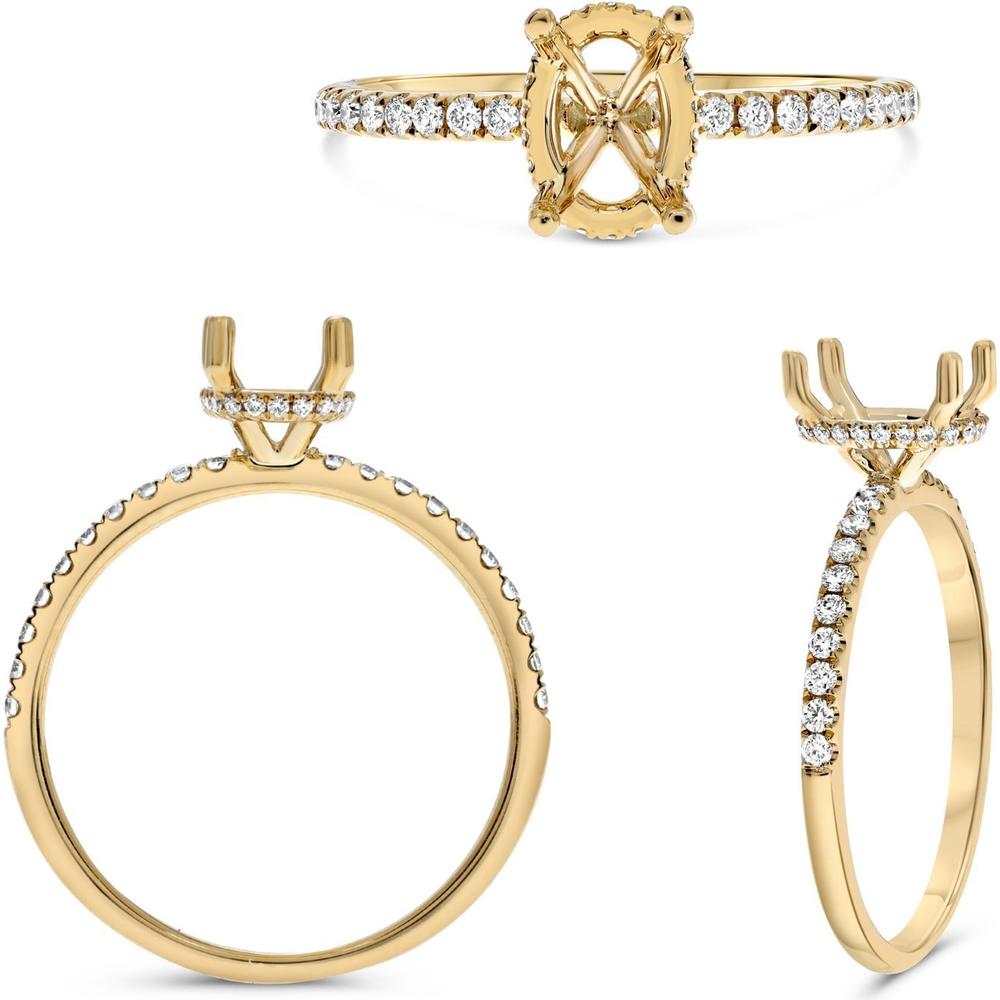 Roman & Jules - 14K Yellow Gold Oval Diamond Ring with Hidden Full Halo and Micropavé Diamonds - 0.20 Carat Total Diamond Weight