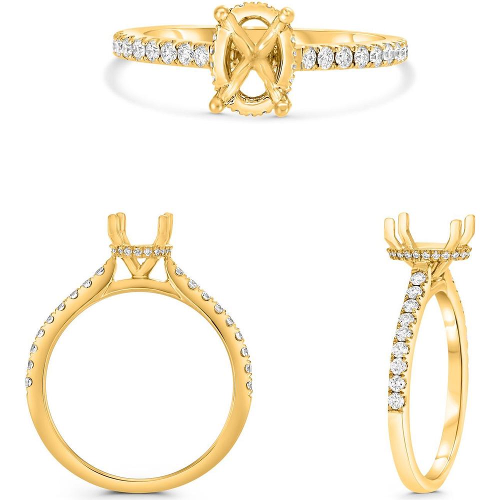 Roman & Jules - 14K Yellow Gold Oval Diamond Ring with Hidden Full Halo and Micropavé Diamonds - 0.27 Carat Total Diamond Weight