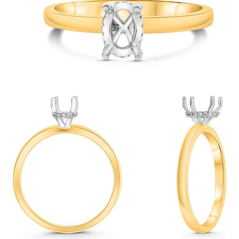 Roman & Jules - 14K Yellow Gold Oval Diamond Ring with Hidden Full Halo and Micropavé Setting - 0.04 Carat Total Diamond Weight