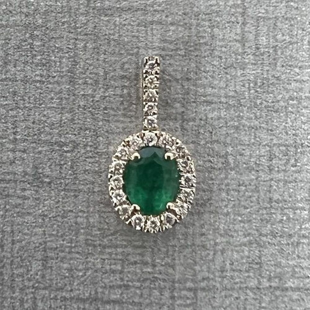 Roman & Jules - 14K Yellow Gold Oval Emerald and Diamond Halo Pendant - 0.30 Carat Total Emerald Weight