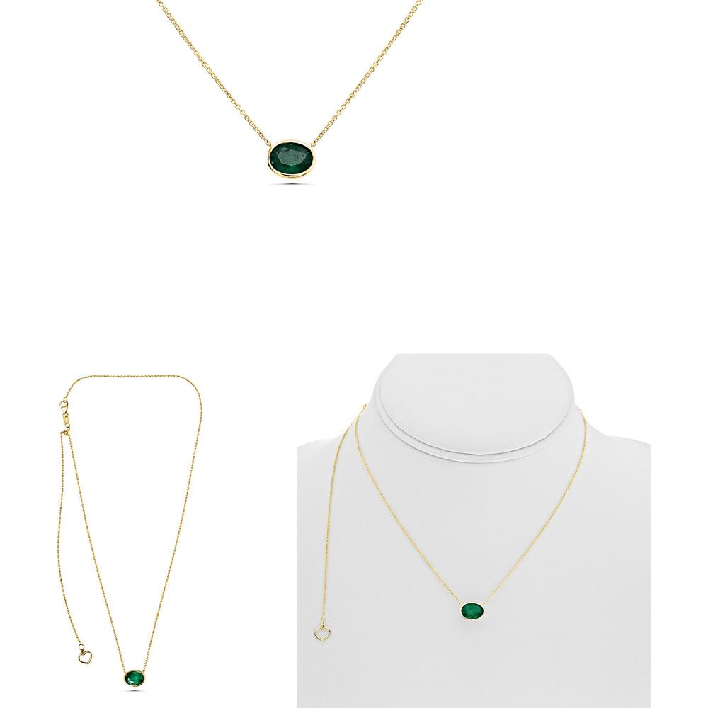 Roman & Jules - 14K Yellow Gold Oval Emerald Y Necklace with Bezel Setting - 1.46 Carat Total Emerald Weight