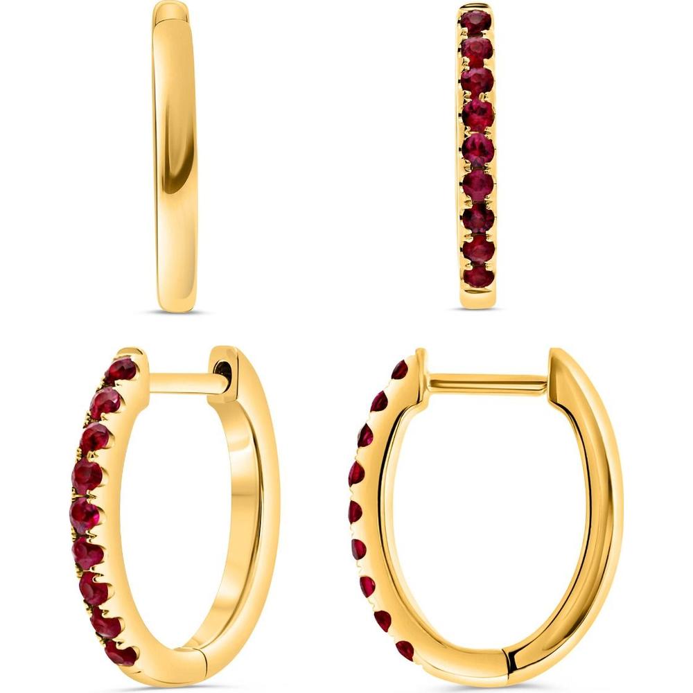 Roman & Jules - 14K Yellow Gold Oval Hoop Earrings with Prong-Set Round Rubies - 0.32 Carat Total Ruby Weight