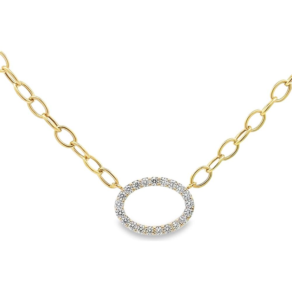 Roman & Jules - 14K Yellow Gold Oval Pendant Necklace with Round Diamonds - 1.00 Carat Total Diamond Weight
