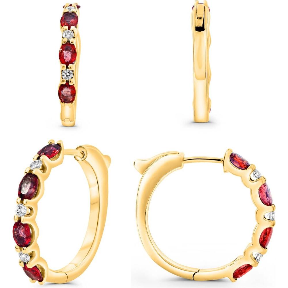Roman & Jules - 14K Yellow Gold Oval Ruby and Diamond Hoop Earrings - 1.75 Carat Total Ruby Weight
