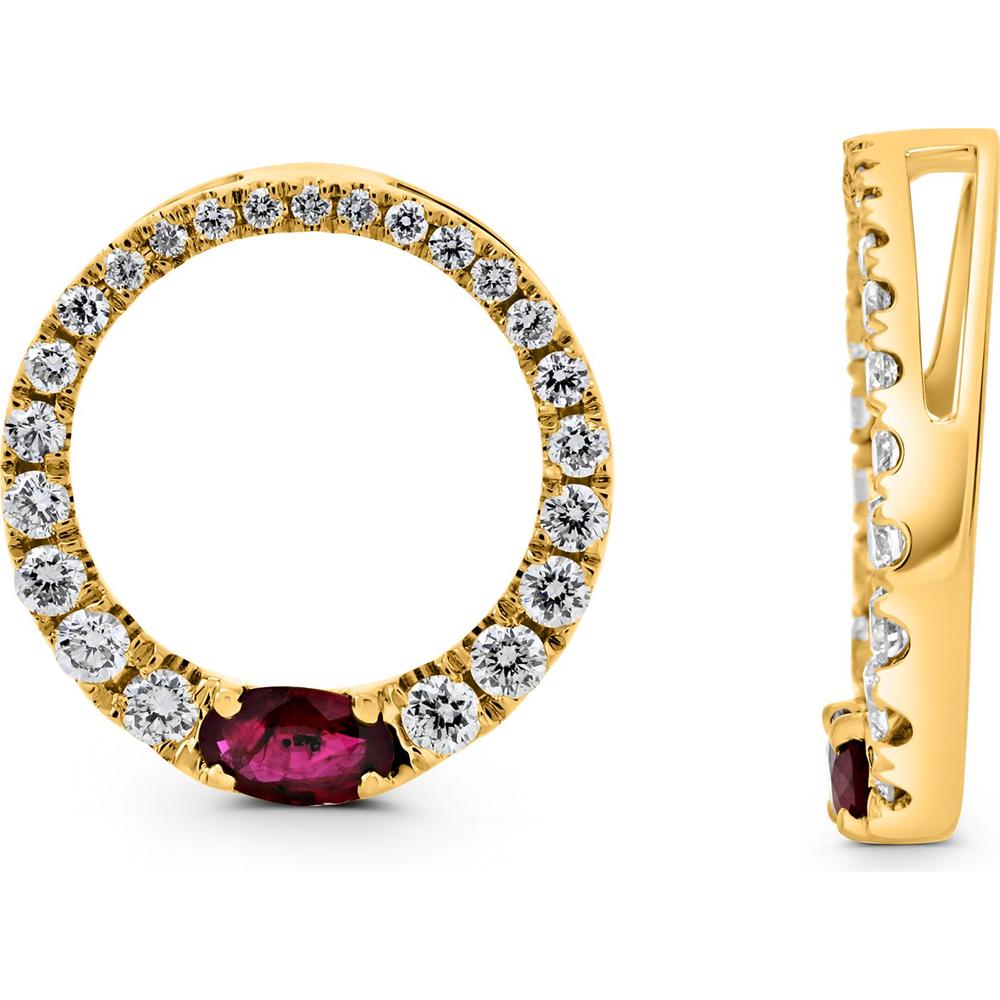 Roman & Jules - 14K Yellow Gold Oval Ruby Earrings with 0.34 Carat Round Diamond Halo