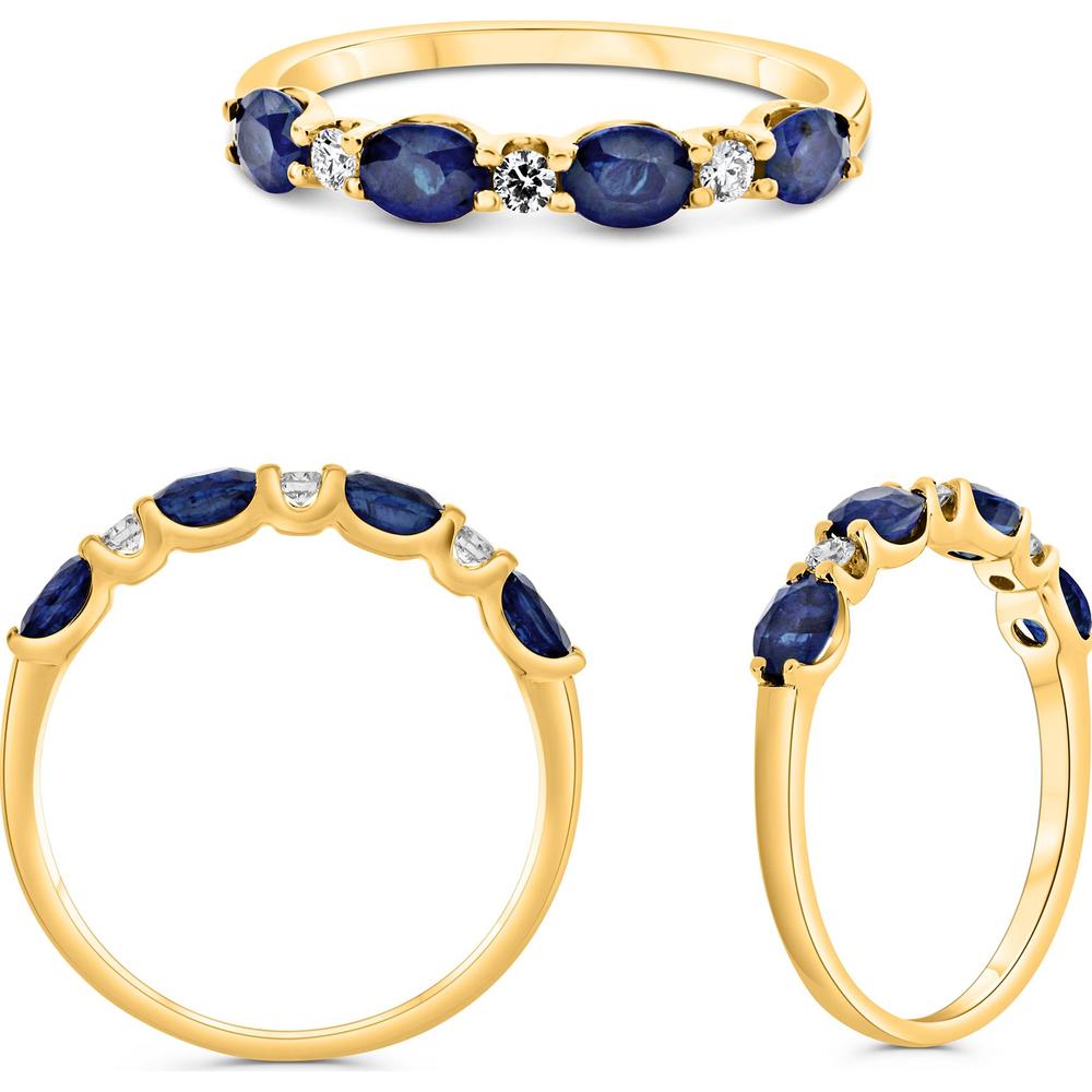 Roman & Jules - 14K Yellow Gold Oval Sapphire Ring with Round Diamond Accents - 1.00 Carat Total Sapphire Weight
