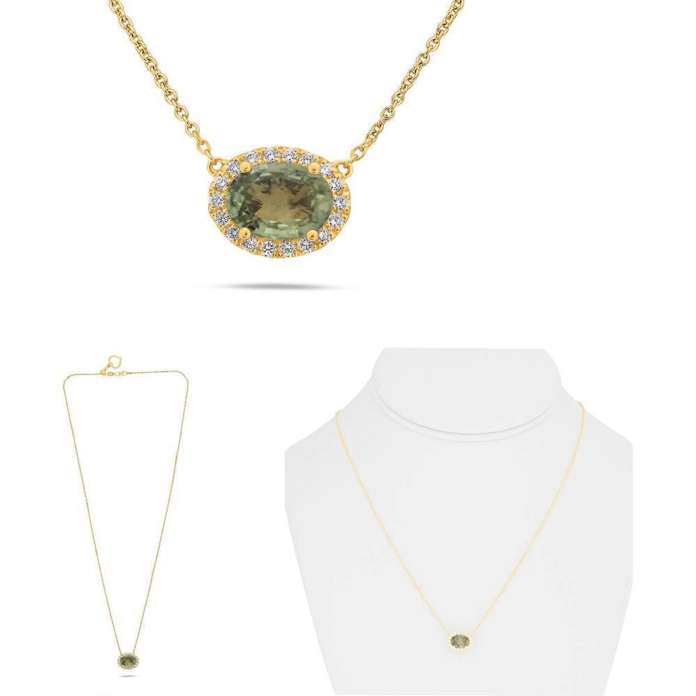 Roman & Jules - 14K Yellow Gold Oval Yellow Sapphire Halo Necklace with Round Diamonds - 1.41 Carat Yellow Sapphire and 0.12 Carat Diamond Weight