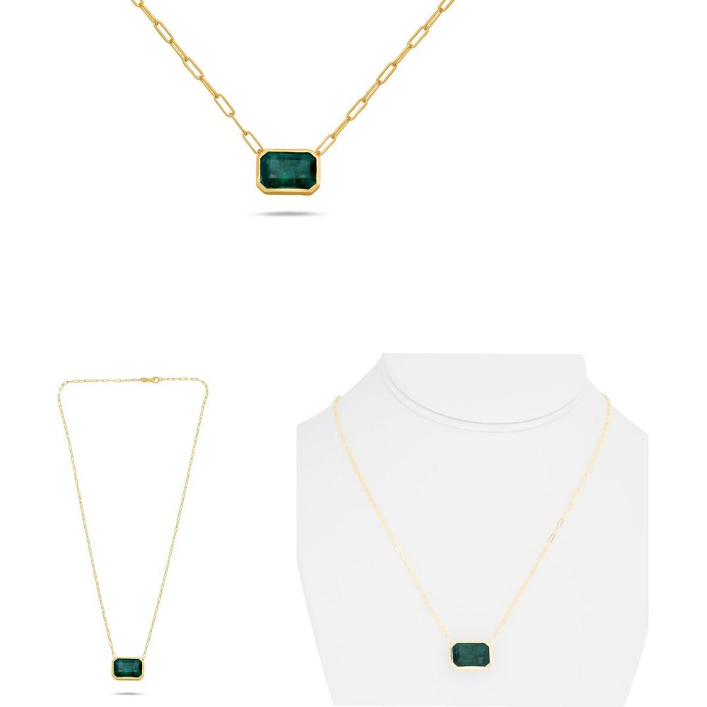 Roman & Jules - 14K Yellow Gold Paper Clip Bezel Emerald Necklace - 9.01 Carat GIA Certified Emerald