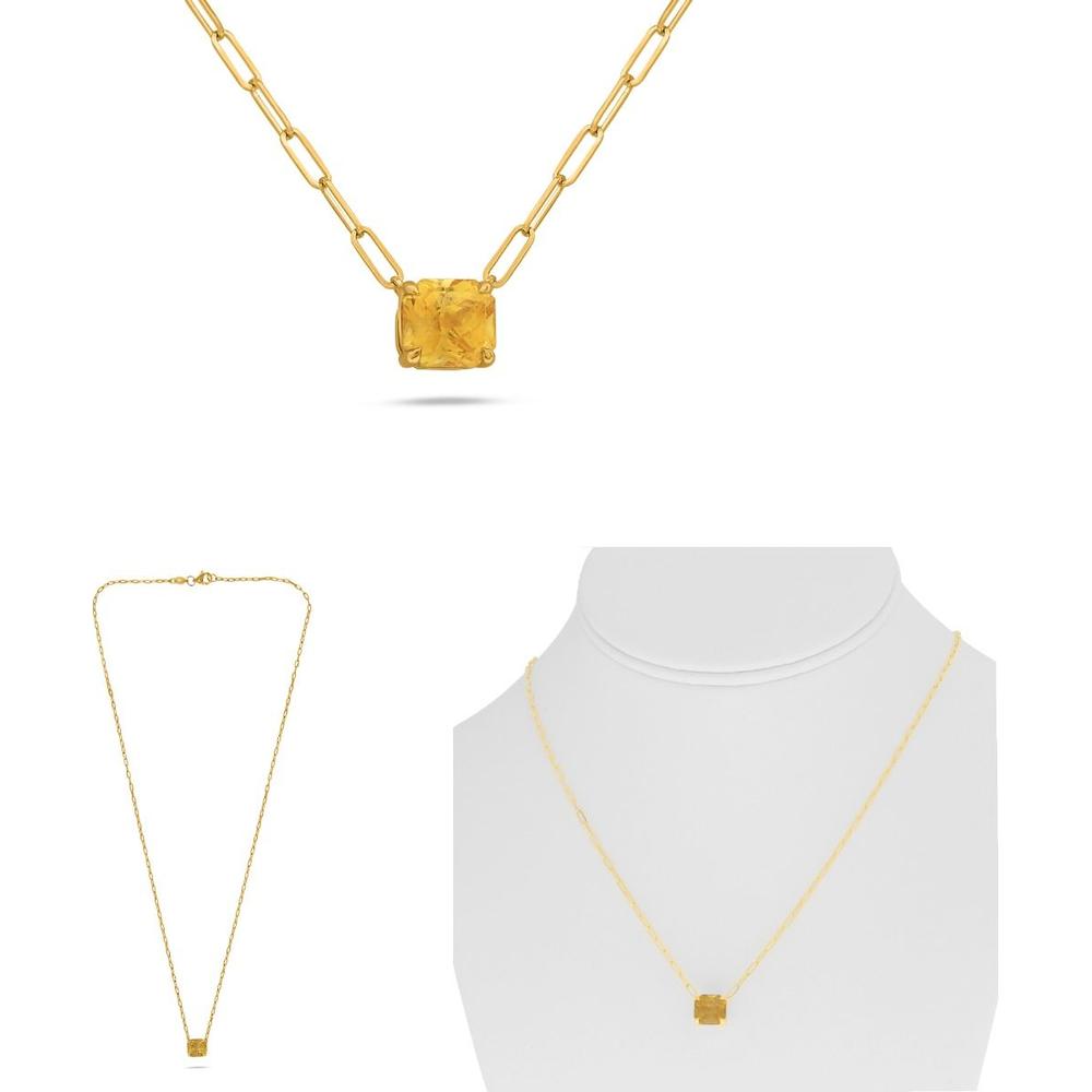 Roman & Jules - 14K Yellow Gold Paper Clip Necklace with Emerald Cut Yellow Sapphire - 1.25 Carat Total Sapphire Weight