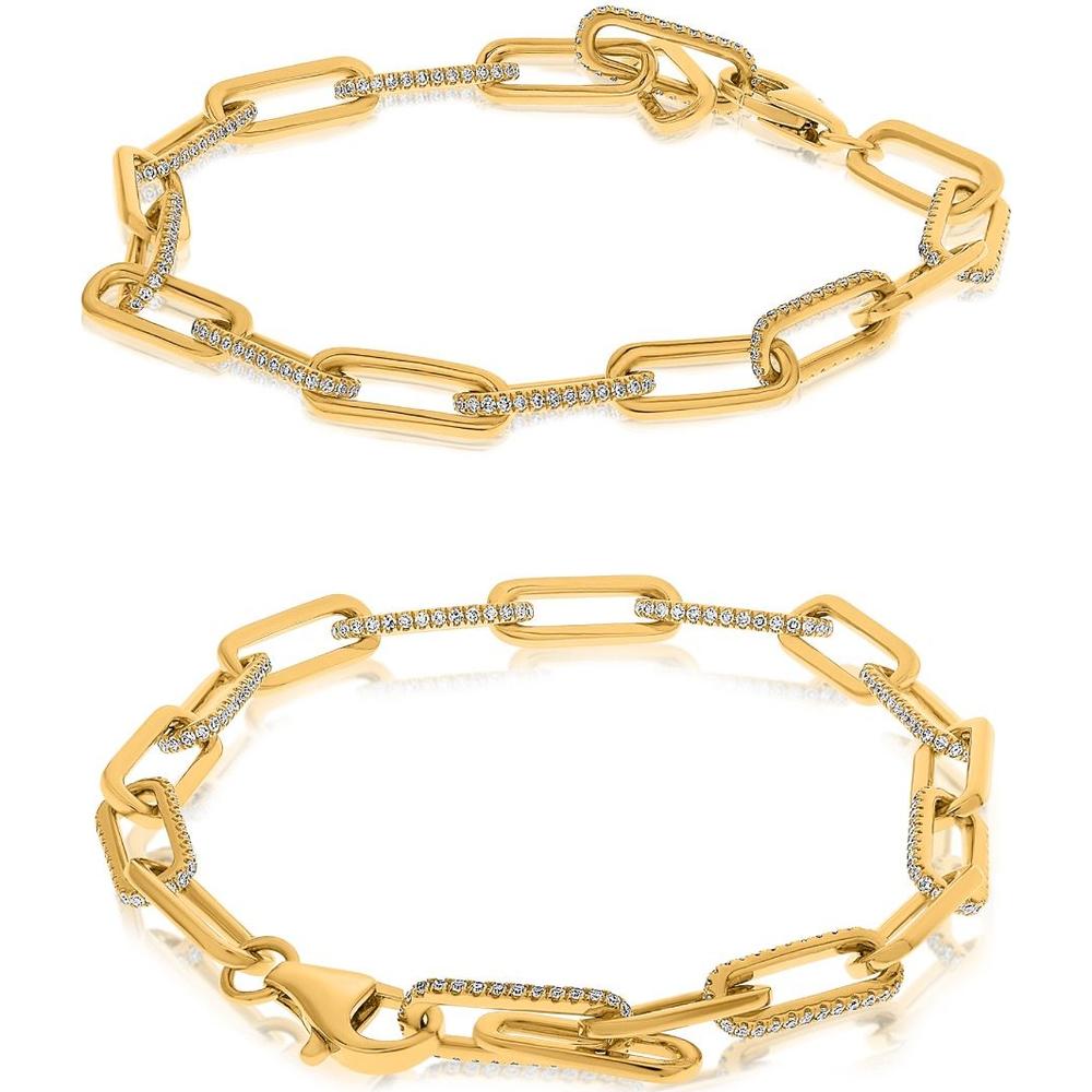 Roman & Jules - 14K Yellow Gold Paperclip Chain Bracelet with Micropavé Diamonds - 0.67 Carat Total Diamond Weight