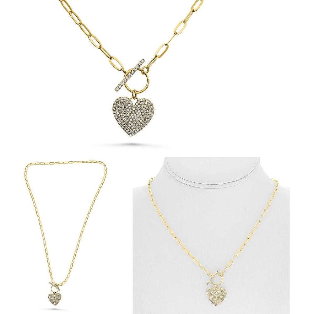 Roman & Jules - 14K Yellow Gold Paperclip Chain Necklace with 1.00 Carat Round Diamond Heart Pendant