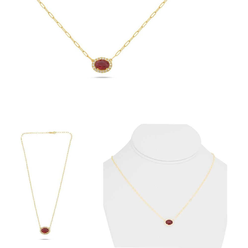 Roman & Jules - 14K Yellow Gold Paperclip Chain Necklace with 1.16 Carat Oval Ruby and Round Diamonds