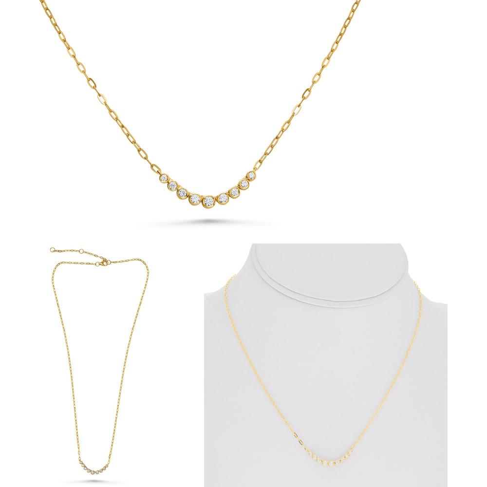 Roman & Jules - 14K Yellow Gold Paperclip Chain Necklace with Round Bezel Set Diamonds - 0.25 Carat Total Diamond Weight