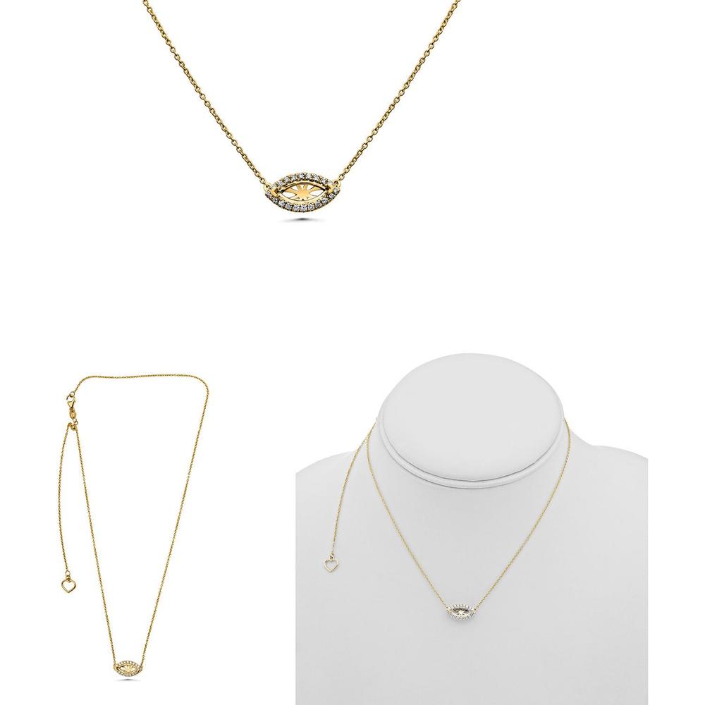 Roman & Jules - 14K Yellow Gold Pave Diamond Halo Necklace with Emerald Cut Diamond - 0.15 Carat Total Diamond Weight