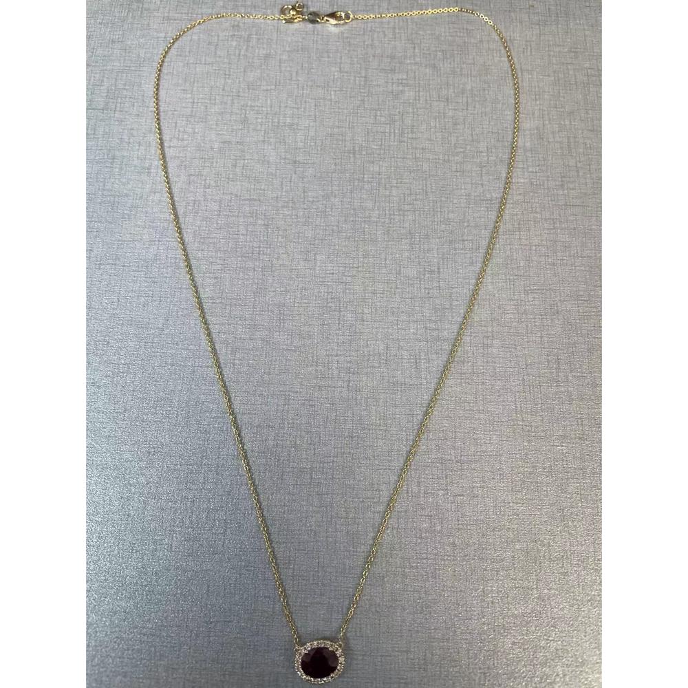 Roman & Jules - 14K Yellow Gold Pave Diamond Halo Pendant Necklace with 1.51 Carat GIA Certified Ruby