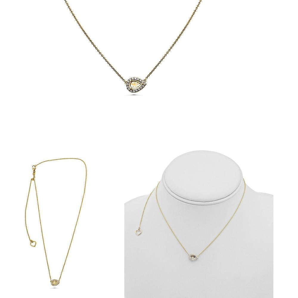 Roman & Jules - 14K Yellow Gold Pave Diamond Halo Semi Mount Necklace with Emerald Cut Diamond Side Accents - 0.13 Carat Total Diamond Weight
