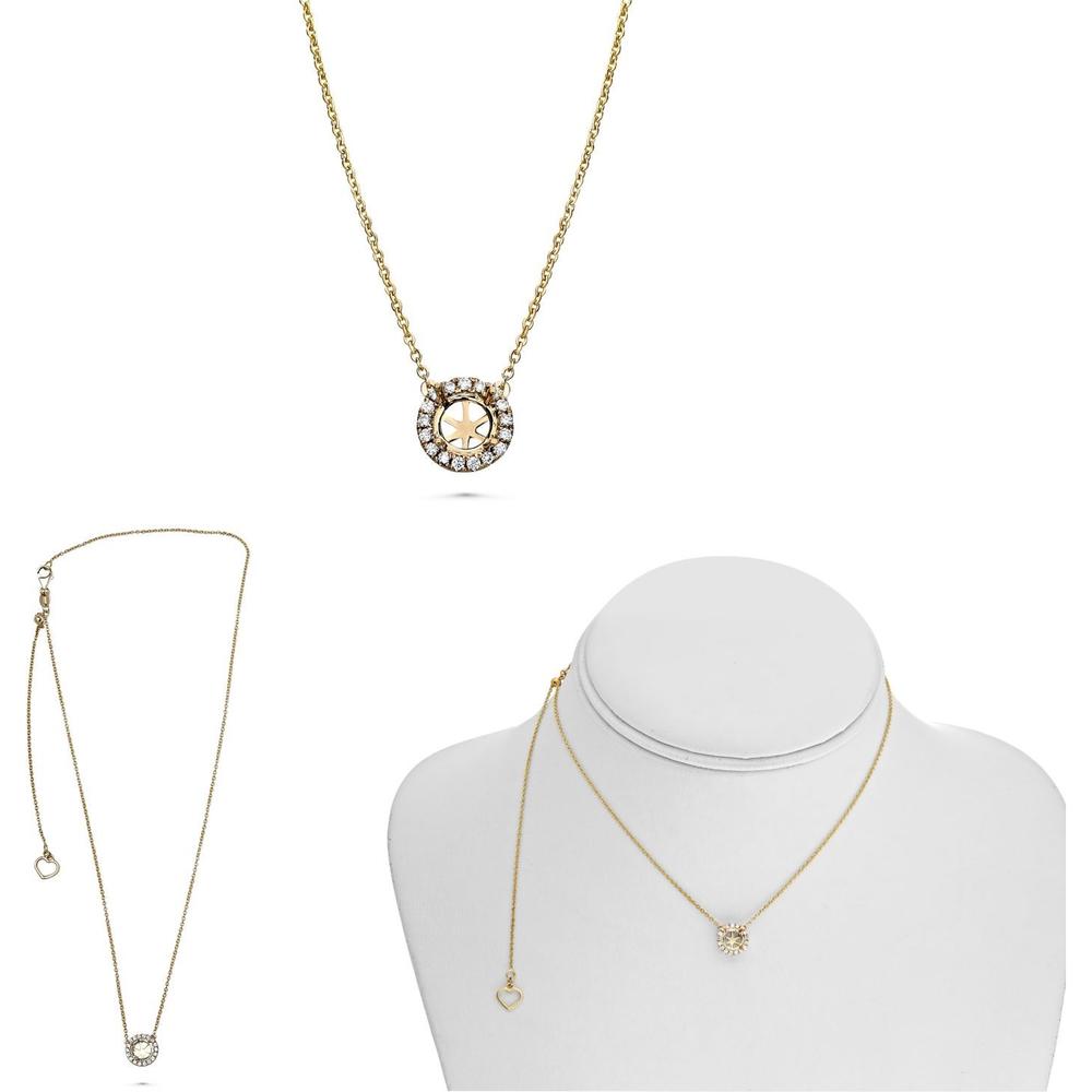 Roman & Jules - 14K Yellow Gold Pave Diamond Halo Y Necklace with 6mm Center Stone and Micropavé Setting - 0.13 Carat Total Diamond Weight
