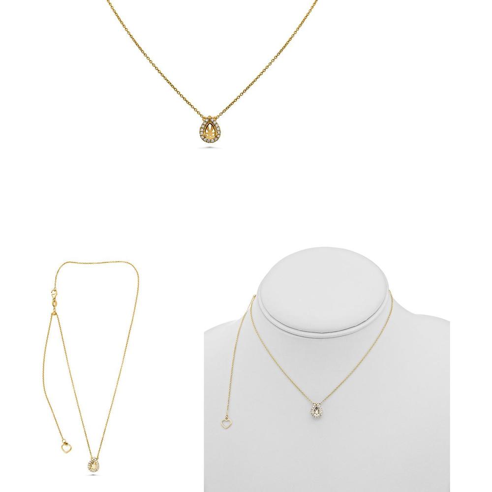 Roman & Jules - 14K Yellow Gold Pave Diamond Halo Y Necklace with Round Diamonds - 0.13 Carat Total Diamond Weight