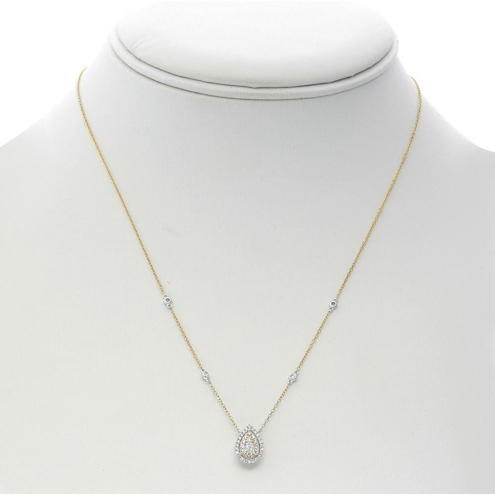 Roman & Jules - 14K Yellow Gold Pear Shape Diamond Necklace with Round Diamond Halo - 0.33 Carat Total Diamond Weight