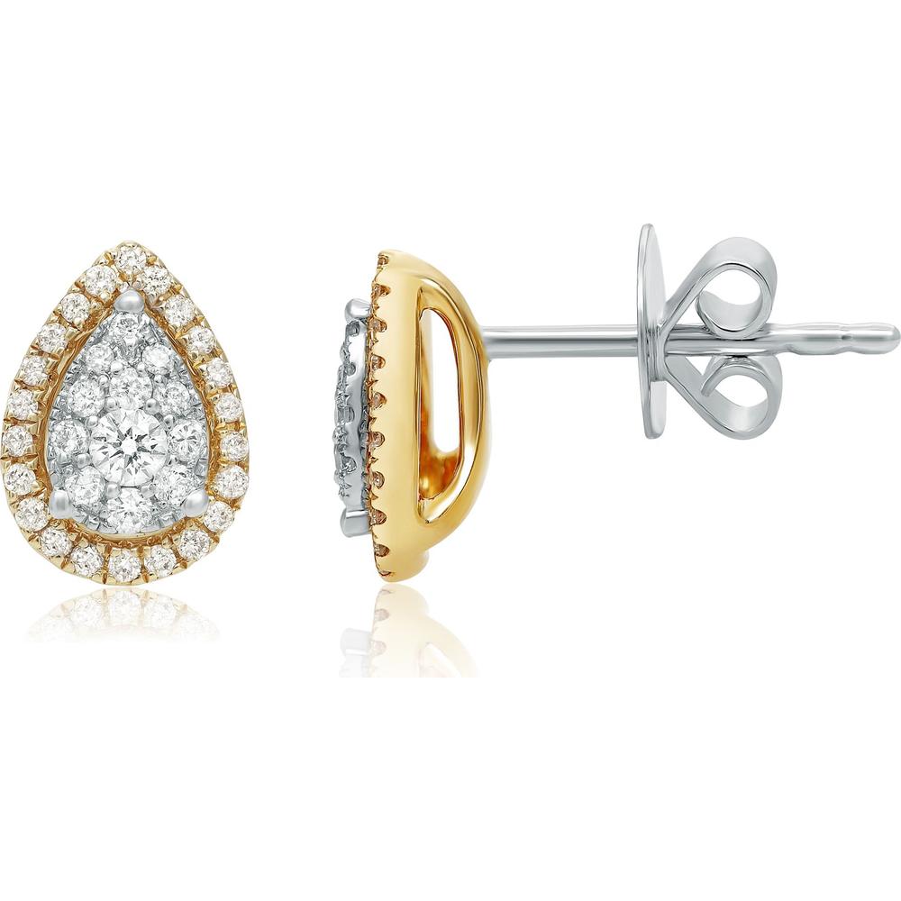 Roman & Jules - 14K Yellow Gold Pear Shape Diamond Stud Earrings with Halo - 1.00 Carat Total Diamond Weight