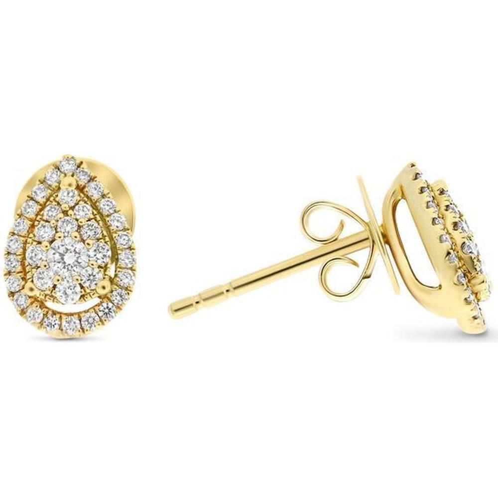 Roman & Jules - 14K Yellow Gold Pear Shape Diamond Stud Earrings with Round Diamond Halo - 0.60 Carat Total Diamond Weight