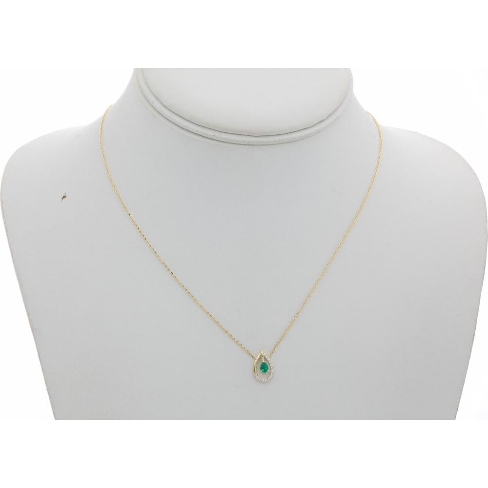 Roman & Jules - 14K Yellow Gold Pear Shape Emerald Necklace with Round Diamond Accent - 0.12 Carat Total Gem Weight