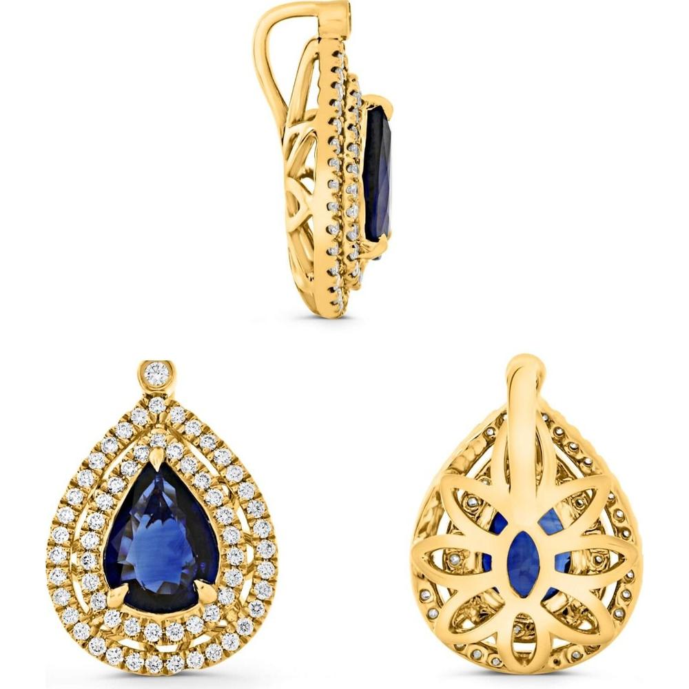 Roman & Jules - 14K Yellow Gold Pear-Shaped Blue Sapphire Pendant with Round Diamonds - 0.21 Carat Total Diamond Weight