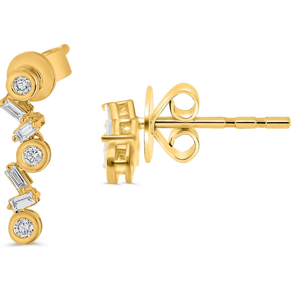 Roman & Jules - 14K Yellow Gold Pear Shaped Diamond Earrings with Round and Baguette Diamonds - 0.26 Carat Total Diamond Weight