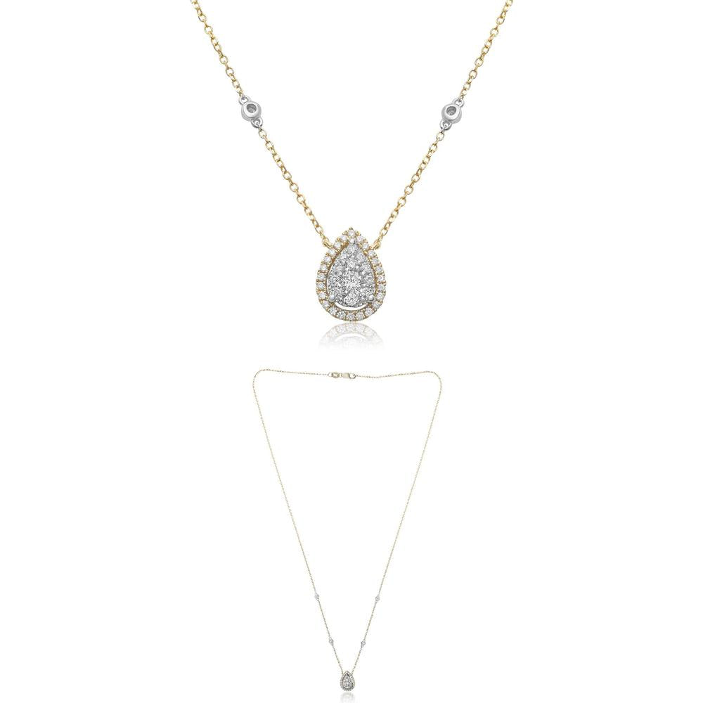Roman & Jules - 14K Yellow Gold Pear-Shaped Diamond Pendant Necklace with Round Diamond Halo - 2.60 Carat Total Diamond Weight
