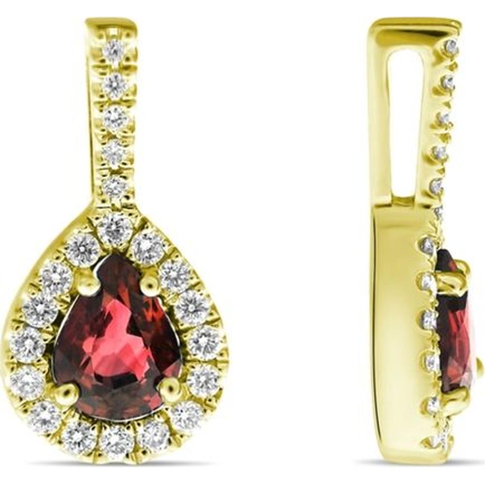 Roman & Jules - 14K Yellow Gold Pear-Shaped Ruby and Diamond Halo Earrings - 0.10 Carat Total Diamond Weight