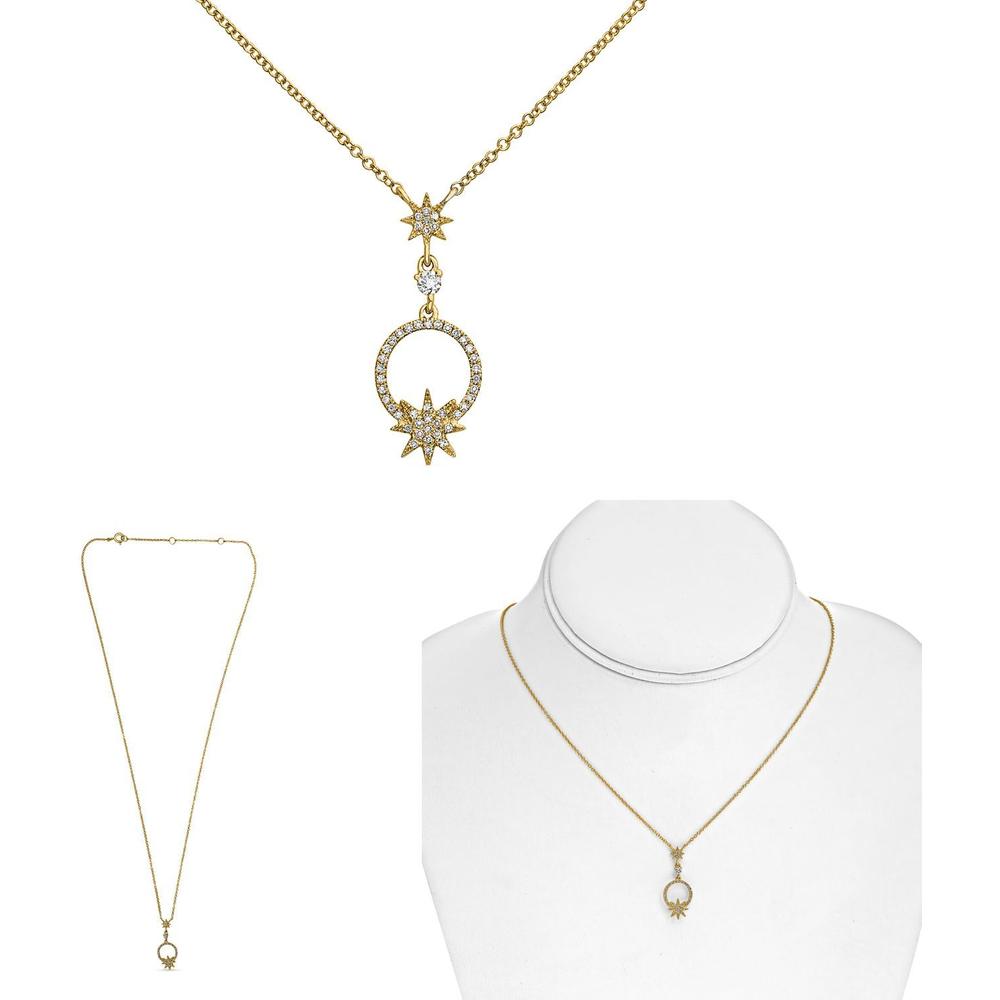 Roman & Jules - 14K Yellow Gold Pendant Necklace with 0.14 Carat Round Diamonds in Star and Circle Motif
