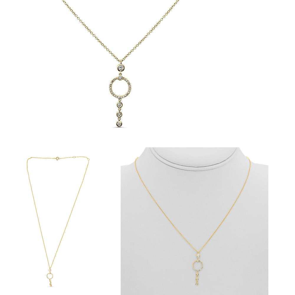 Roman & Jules - 14K Yellow Gold Pendant Necklace with 0.17 Carat Round Diamonds - Elegant Diamond Circle Design