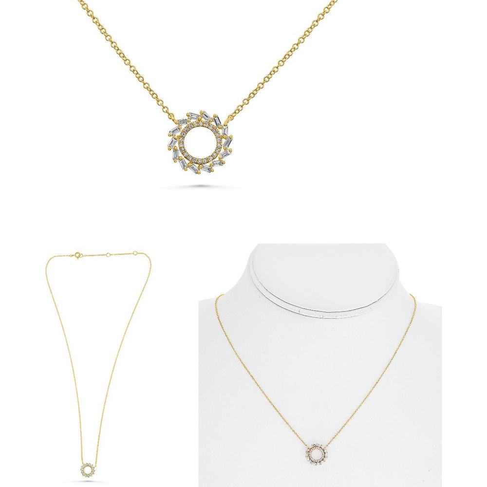 Roman & Jules - 14K Yellow Gold Pendant Necklace with Round and Baguette Diamonds - 0.24 Carat Total Diamond Weight