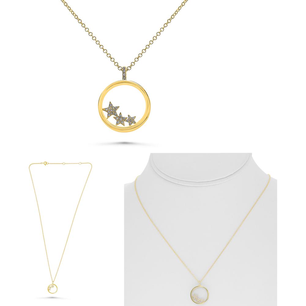 Roman & Jules - 14K Yellow Gold Pendant Necklace with Round Diamond Stars - 3.34 Carat Total Diamond Weight