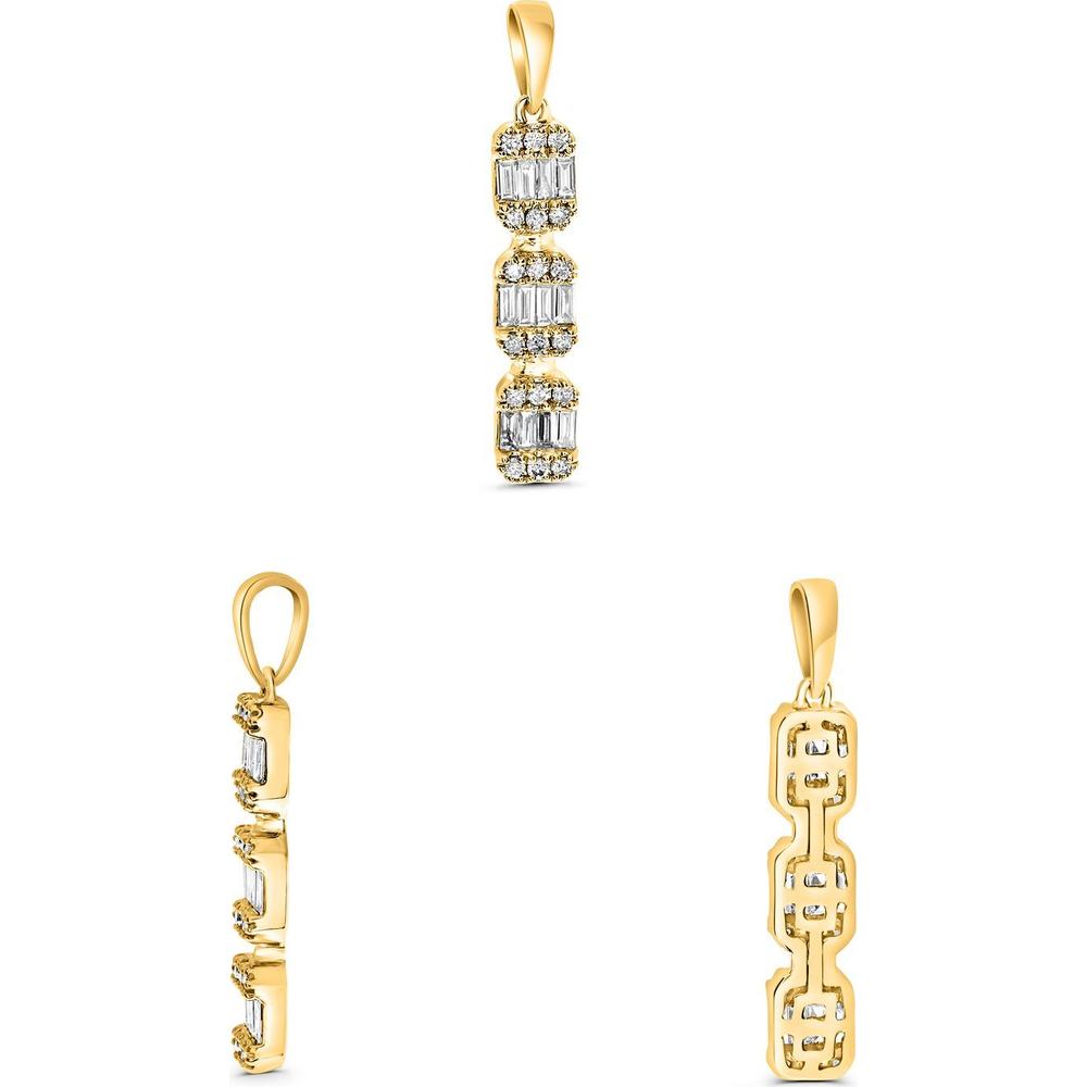 Roman & Jules - 14K Yellow Gold Pendant with Round and Baguette Diamonds - 0.31 Carat Total Diamond Weight