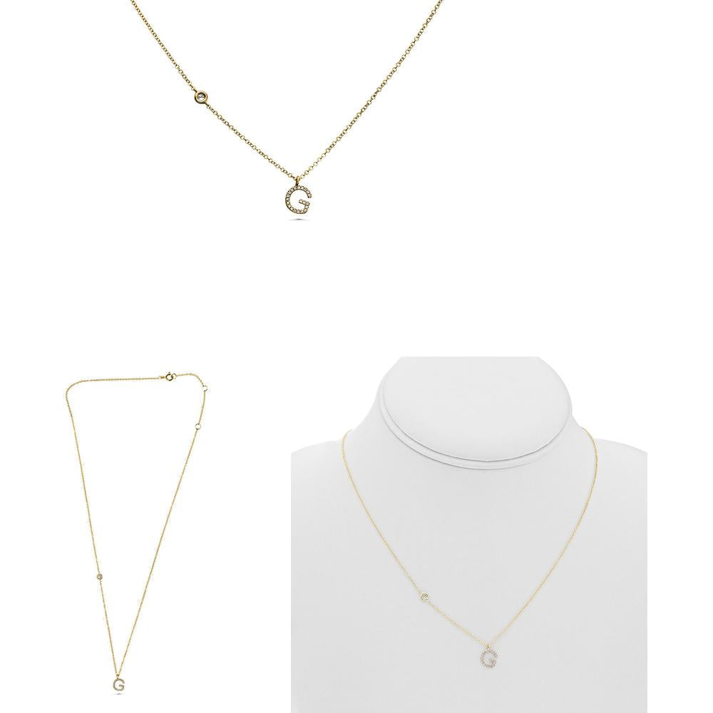 Roman & Jules - 14K Yellow Gold Personalized "G" Initial Necklace with 0.10 Carat Round Diamonds in Micropavé Setting